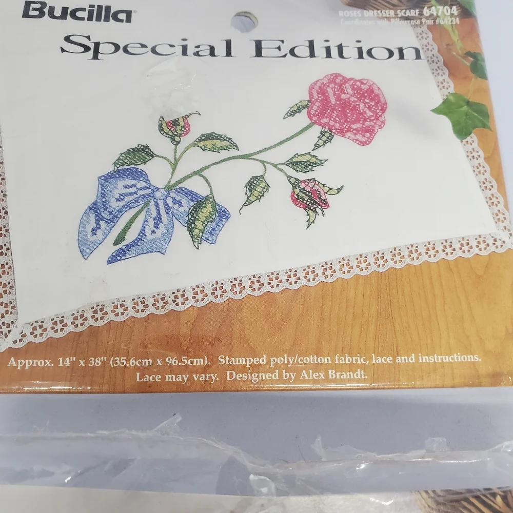 Bucilla Special Edition Elegant Rose Dresser Scarf #64828 Lot Of 2 New